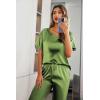 image:imageEkouaer Womens Satin Silky Pajama Set Short Sleeve Shirt with Long Pajama Pant Set Soft PJ LoungewearArmy Green