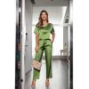 image:imageEkouaer Womens Satin Silky Pajama Set Short Sleeve Shirt with Long Pajama Pant Set Soft PJ LoungewearArmy Green