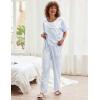 image:imageEkouaer Womens Satin Silky Pajama Set Short Sleeve Shirt with Long Pajama Pant Set Soft PJ LoungewearBlue Leopard