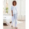 image:imageEkouaer Womens Satin Silky Pajama Set Short Sleeve Shirt with Long Pajama Pant Set Soft PJ LoungewearBlue Leopard
