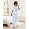 image:imageEkouaer Womens Satin Silky Pajama Set Short Sleeve Shirt with Long Pajama Pant Set Soft PJ LoungewearBlue Leopard