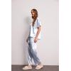image:imageEkouaer Womens Satin Silky Pajama Set Short Sleeve Shirt with Long Pajama Pant Set Soft PJ LoungewearBlue Stripes