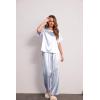 image:imageEkouaer Womens Satin Silky Pajama Set Short Sleeve Shirt with Long Pajama Pant Set Soft PJ LoungewearBlue Stripes