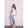 image:imageEkouaer Womens Satin Silky Pajama Set Short Sleeve Shirt with Long Pajama Pant Set Soft PJ LoungewearBlue Stripes