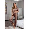 image:imageEkouaer Womens Satin Silky Pajama Set Short Sleeve Shirt with Long Pajama Pant Set Soft PJ LoungewearBrown