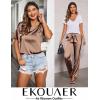 image:imageEkouaer Womens Satin Silky Pajama Set Short Sleeve Shirt with Long Pajama Pant Set Soft PJ LoungewearBrown