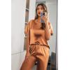 image:imageEkouaer Womens Satin Silky Pajama Set Short Sleeve Shirt with Long Pajama Pant Set Soft PJ LoungewearCaramel