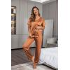 image:imageEkouaer Womens Satin Silky Pajama Set Short Sleeve Shirt with Long Pajama Pant Set Soft PJ LoungewearCaramel