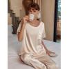 image:imageEkouaer Womens Satin Silky Pajama Set Short Sleeve Shirt with Long Pajama Pant Set Soft PJ LoungewearChampagne
