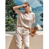 image:imageEkouaer Womens Satin Silky Pajama Set Short Sleeve Shirt with Long Pajama Pant Set Soft PJ LoungewearChampagne