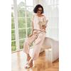 image:imageEkouaer Womens Satin Silky Pajama Set Short Sleeve Shirt with Long Pajama Pant Set Soft PJ LoungewearChampagne Striped