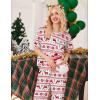 image:imageEkouaer Womens Satin Silky Pajama Set Short Sleeve Shirt with Long Pajama Pant Set Soft PJ LoungewearChristmas