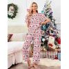 image:imageEkouaer Womens Satin Silky Pajama Set Short Sleeve Shirt with Long Pajama Pant Set Soft PJ LoungewearChristmas