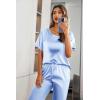 image:imageEkouaer Womens Satin Silky Pajama Set Short Sleeve Shirt with Long Pajama Pant Set Soft PJ LoungewearClear Blue