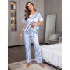 image:imageEkouaer Womens Satin Silky Pajama Set Short Sleeve Shirt with Long Pajama Pant Set Soft PJ LoungewearClear Blue