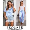 image:imageEkouaer Womens Satin Silky Pajama Set Short Sleeve Shirt with Long Pajama Pant Set Soft PJ LoungewearClear Blue
