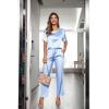image:imageEkouaer Womens Satin Silky Pajama Set Short Sleeve Shirt with Long Pajama Pant Set Soft PJ LoungewearClear Blue