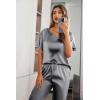 image:imageEkouaer Womens Satin Silky Pajama Set Short Sleeve Shirt with Long Pajama Pant Set Soft PJ LoungewearDark Gray