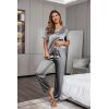 image:imageEkouaer Womens Satin Silky Pajama Set Short Sleeve Shirt with Long Pajama Pant Set Soft PJ LoungewearDark Gray