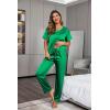 image:imageEkouaer Womens Satin Silky Pajama Set Short Sleeve Shirt with Long Pajama Pant Set Soft PJ LoungewearFresh Green