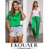 image:imageEkouaer Womens Satin Silky Pajama Set Short Sleeve Shirt with Long Pajama Pant Set Soft PJ LoungewearFresh Green