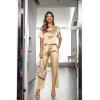image:imageEkouaer Womens Satin Silky Pajama Set Short Sleeve Shirt with Long Pajama Pant Set Soft PJ LoungewearGold