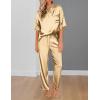 image:imageEkouaer Womens Satin Silky Pajama Set Short Sleeve Shirt with Long Pajama Pant Set Soft PJ LoungewearGold