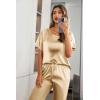 image:imageEkouaer Womens Satin Silky Pajama Set Short Sleeve Shirt with Long Pajama Pant Set Soft PJ LoungewearGold