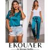 image:imageEkouaer Womens Satin Silky Pajama Set Short Sleeve Shirt with Long Pajama Pant Set Soft PJ LoungewearGreen