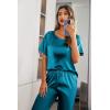 image:imageEkouaer Womens Satin Silky Pajama Set Short Sleeve Shirt with Long Pajama Pant Set Soft PJ LoungewearGreen