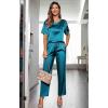 image:imageEkouaer Womens Satin Silky Pajama Set Short Sleeve Shirt with Long Pajama Pant Set Soft PJ LoungewearGreen