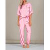 image:imageEkouaer Womens Satin Silky Pajama Set Short Sleeve Shirt with Long Pajama Pant Set Soft PJ LoungewearHot Pink