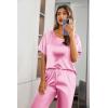 image:imageEkouaer Womens Satin Silky Pajama Set Short Sleeve Shirt with Long Pajama Pant Set Soft PJ LoungewearHot Pink