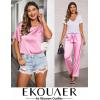 image:imageEkouaer Womens Satin Silky Pajama Set Short Sleeve Shirt with Long Pajama Pant Set Soft PJ LoungewearHot Pink