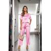 image:imageEkouaer Womens Satin Silky Pajama Set Short Sleeve Shirt with Long Pajama Pant Set Soft PJ LoungewearHot Pink
