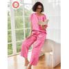 image:imageEkouaer Womens Satin Silky Pajama Set Short Sleeve Shirt with Long Pajama Pant Set Soft PJ LoungewearHot Pink Leopard