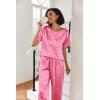 image:imageEkouaer Womens Satin Silky Pajama Set Short Sleeve Shirt with Long Pajama Pant Set Soft PJ LoungewearHot Pink Leopard