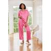 image:imageEkouaer Womens Satin Silky Pajama Set Short Sleeve Shirt with Long Pajama Pant Set Soft PJ LoungewearHot Pink Leopard