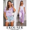 image:imageEkouaer Womens Satin Silky Pajama Set Short Sleeve Shirt with Long Pajama Pant Set Soft PJ LoungewearLavender