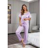 image:imageEkouaer Womens Satin Silky Pajama Set Short Sleeve Shirt with Long Pajama Pant Set Soft PJ LoungewearLavender
