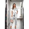 image:imageEkouaer Womens Satin Silky Pajama Set Short Sleeve Shirt with Long Pajama Pant Set Soft PJ LoungewearLight Grey