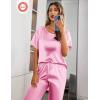 image:imageEkouaer Womens Satin Silky Pajama Set Short Sleeve Shirt with Long Pajama Pant Set Soft PJ LoungewearPink
