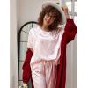 image:imageEkouaer Womens Satin Silky Pajama Set Short Sleeve Shirt with Long Pajama Pant Set Soft PJ LoungewearPink Leopard Print