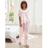 image:imageEkouaer Womens Satin Silky Pajama Set Short Sleeve Shirt with Long Pajama Pant Set Soft PJ LoungewearPink Leopard Print