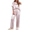 image:imageEkouaer Womens Satin Silky Pajama Set Short Sleeve Shirt with Long Pajama Pant Set Soft PJ LoungewearPink Stripes