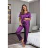 image:imageEkouaer Womens Satin Silky Pajama Set Short Sleeve Shirt with Long Pajama Pant Set Soft PJ LoungewearPurple
