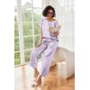 image:imageEkouaer Womens Satin Silky Pajama Set Short Sleeve Shirt with Long Pajama Pant Set Soft PJ LoungewearPurple Striped