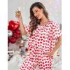 image:imageEkouaer Womens Satin Silky Pajama Set Short Sleeve Shirt with Long Pajama Pant Set Soft PJ LoungewearRed Heart