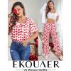 image:imageEkouaer Womens Satin Silky Pajama Set Short Sleeve Shirt with Long Pajama Pant Set Soft PJ LoungewearRed Heart