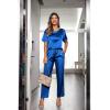 image:imageEkouaer Womens Satin Silky Pajama Set Short Sleeve Shirt with Long Pajama Pant Set Soft PJ LoungewearRoyal Blue